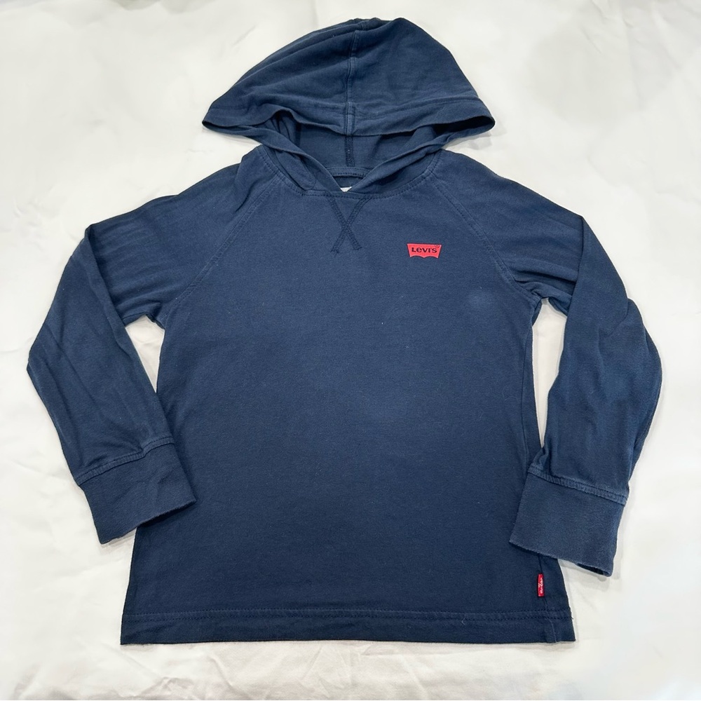 Levi’s Hooded Lightweight Long Sleeve Shirt Boys Size 5 S 100% Cotton Dark Blue